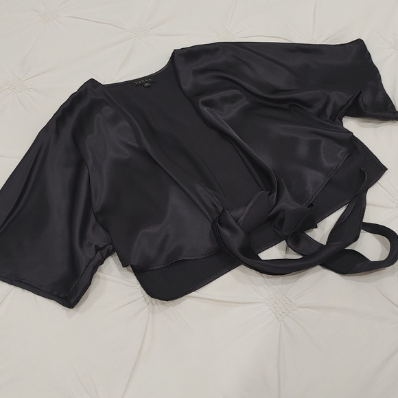 Laura charcoal black satin tie up cardigan wrap shall. Size M - Picture 6 of 10